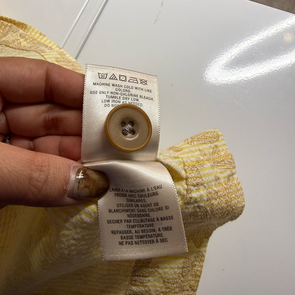 Maeve by Anthropologie Cotton Yellow Seersucker Button-Front Cafe Dress Sz 6 - Picture 9 of 13
